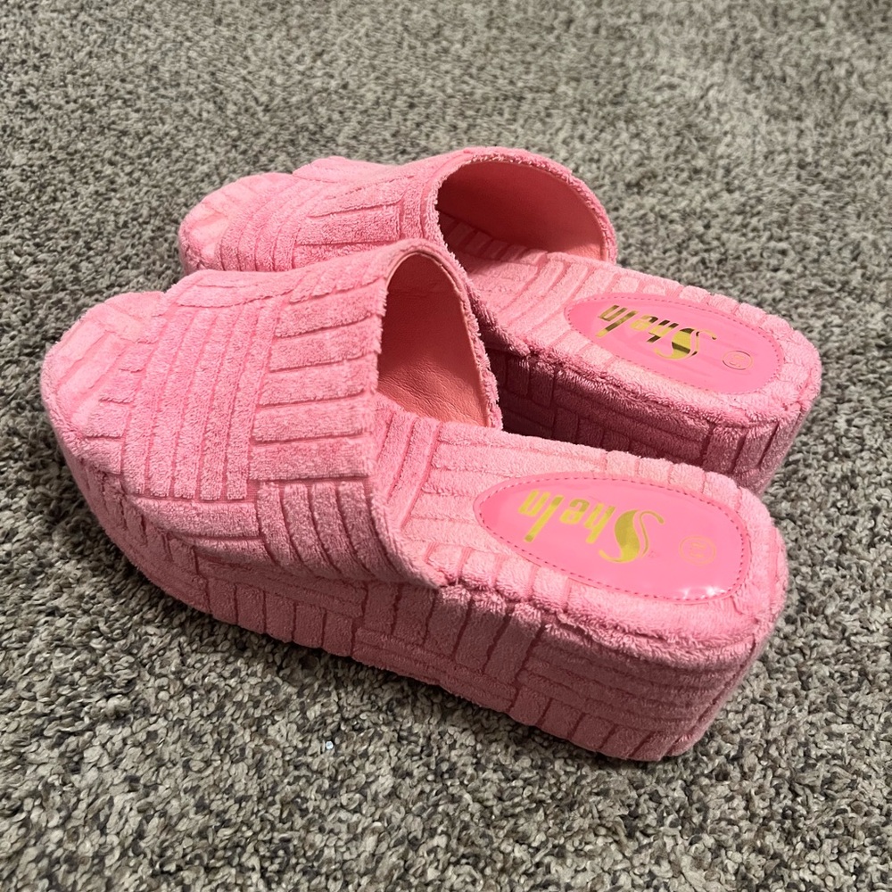 Pink Textured Wedge Sandals